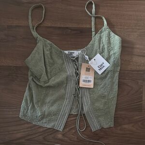 Tiger Mist Olive Green Lace-Up Top